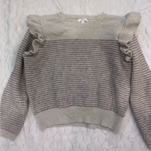 Lauren Conrad LC Brown Ruffle Shoulder Ribbed Knit Striped Sweater Sz XXL